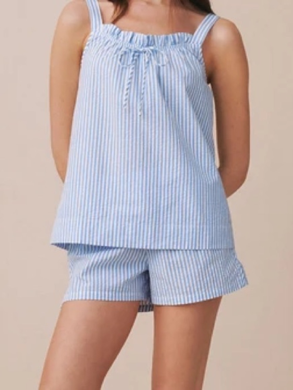 LAKE Pajamas seersucker shorts striped elastic waistband cotton